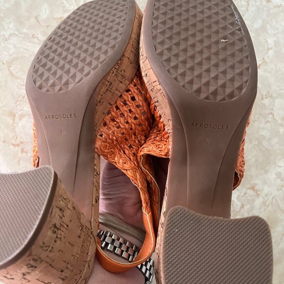 Aerosoles Sz 8 Santiago Raffia Platform Slingback Pump Orange and Cork - Picture 11 of 14